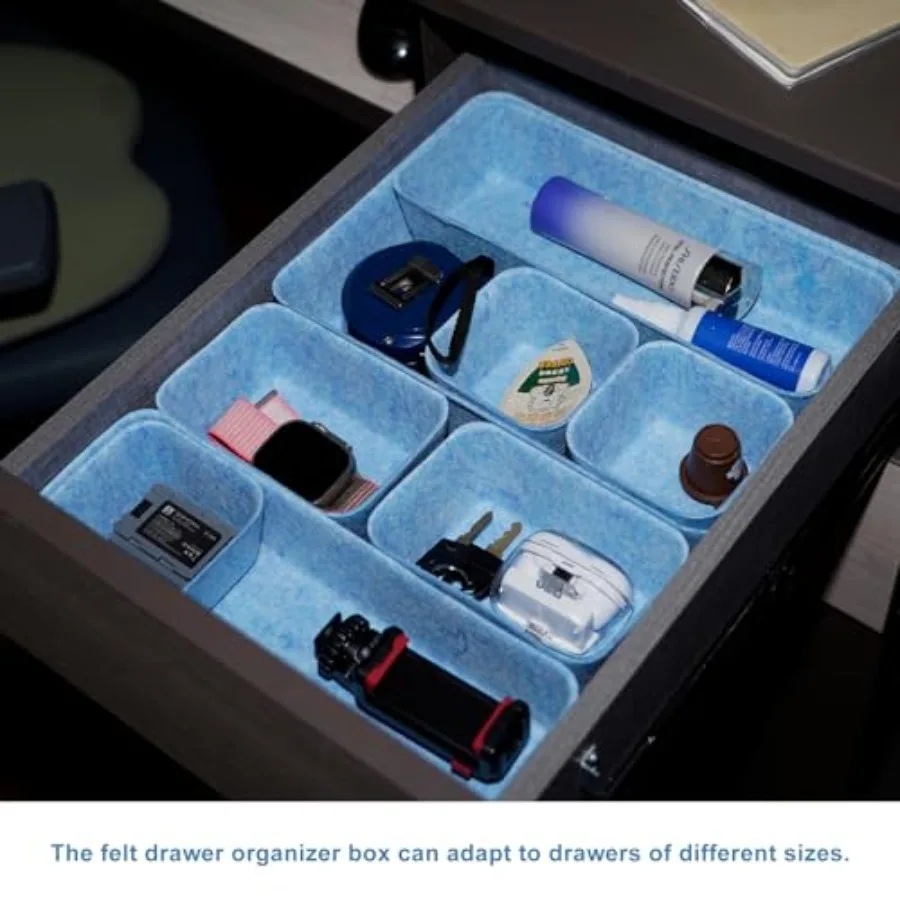 Filz-Schreibtisch-Schubladen-Organizer, Tablett, 8 Stück, Büro-Schreibtisch-Schublade, geteilte Filz-Schublade, kleine quadratische Aufbewahrungsbox für platzsparende Make-up-Dr