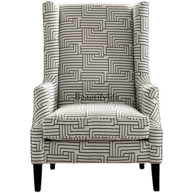 01 -*American retro geometric pattern fabric single sofa chair bedroom balcony leisure tiger chair
