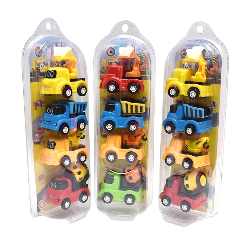 {MX} 4 ชิ้น/เซ็ตสุ่มรถมินิรุ่นของเล่นจำลองการก่อสร้างรถการ์ตูนดึงกลับรถของเล่นเด็กของขวัญ