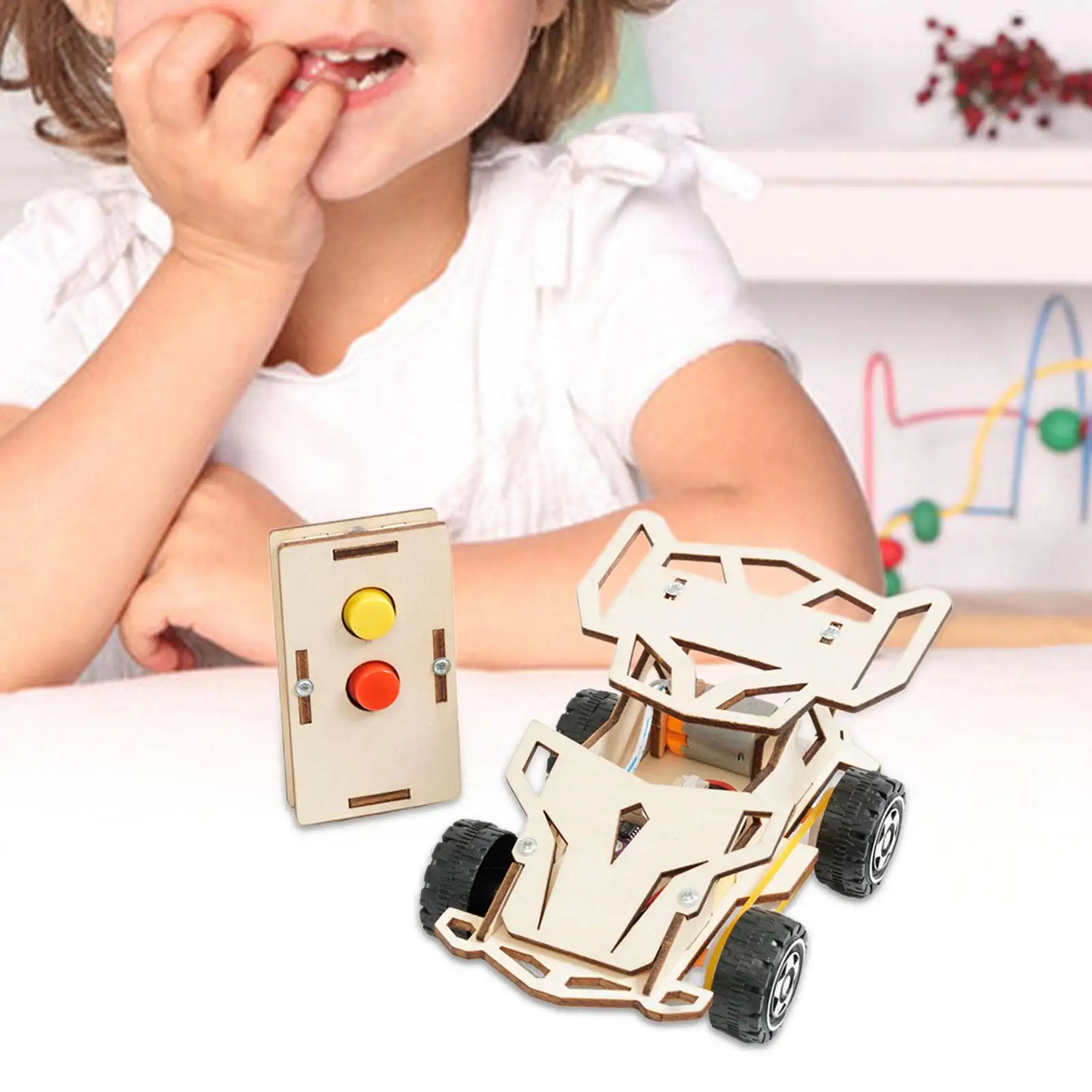 Wooden RC Car Toy Science Kits Control Car Building Kits 3D Puzzle Toy Learning Toy DIY RC Car for Teens Ages 8+ Year Old Gifts