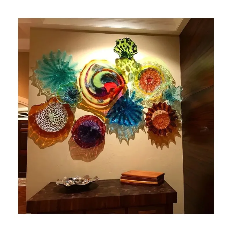 

Style Luxury Custom Wall Sconces Murano Glass Plate Flower Hanging Wall Art Plates for Home Decoration