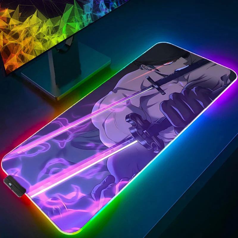 

RGB LED Mouse Pad Office Desk Mat Computer Game Mousepad Rubber Keyboard Pad PC Accessories One Piece Zoro Mouse Mat Tablet Pad
