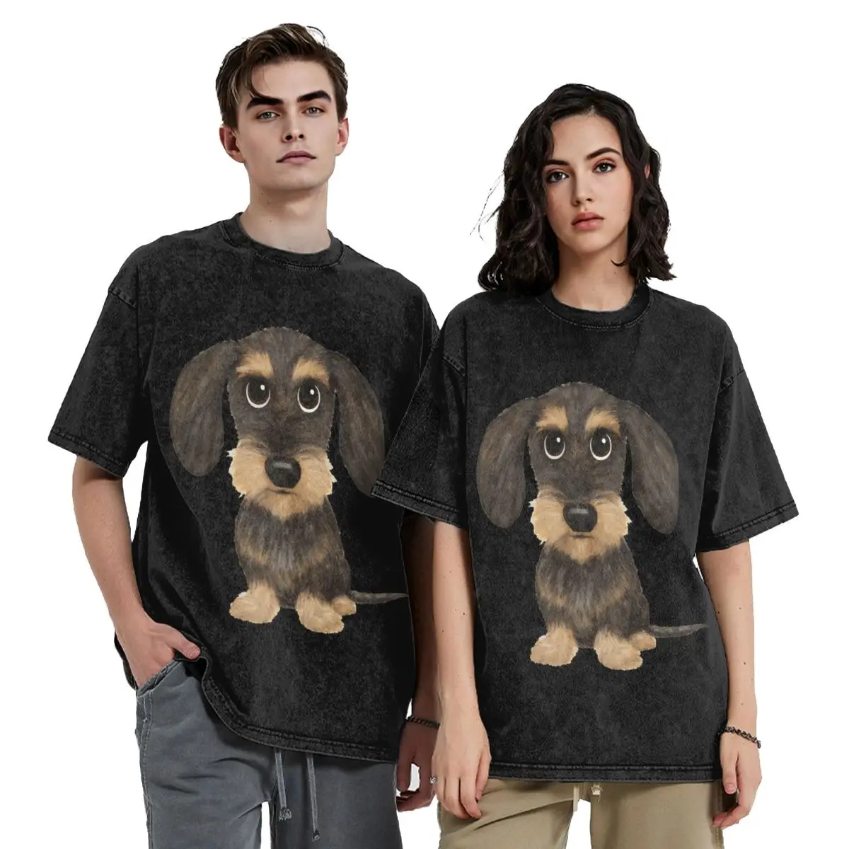 Wirehaired Dachshund Cute Wire Haired Wiener Dog Hip Hop Short Sleeve T-Shirts Washed Tops Tees Streetwear T Shirt Oversized