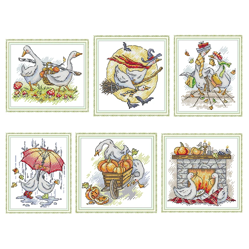 Funny Couple Goose Cross Stitch Kit Count Print 14ct 11ct Cotton Thread Embroidery DIY Handmade Needlework Home Decor Crafts