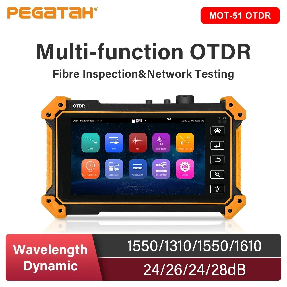 PEGATAH 5.55 inch HD OTDR Tester OLED Touch Screen RJ45 TDR Cable Test IP Network Scanning Test UTP Cable Fibre Optic Tester