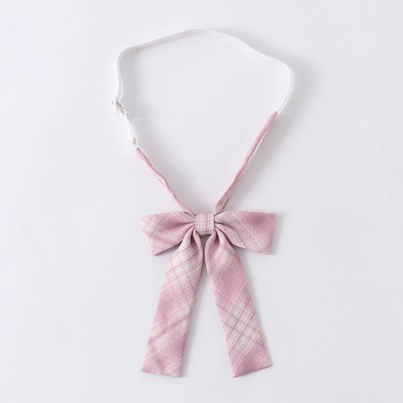 Adjusted Pre-Tied Necktie Elegant Pink Checkered Neck Tie Japanese JK Cosplay Bowtie Bowknot for School Uniform Neckwear