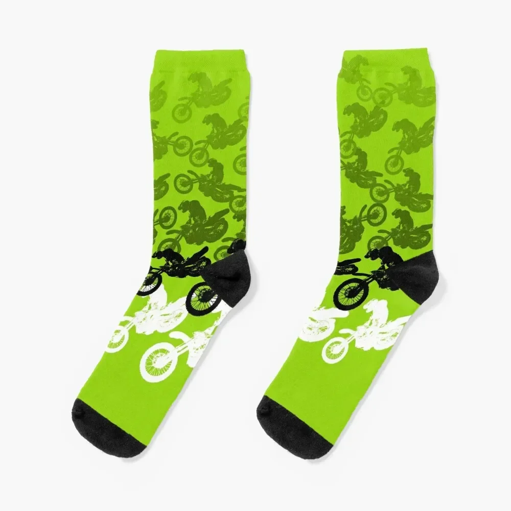 Green motocross dirt bike racing graphics Socks aesthetic cotton warm winter sheer Women Socks Men's