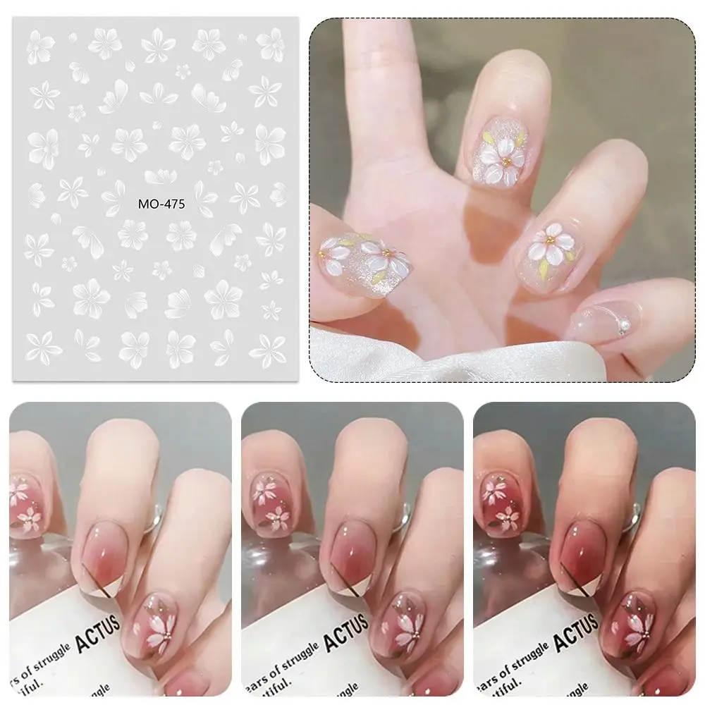 

Embossed Design 3D Flower Stickers Elegant Style White Flower Self Adhesive Nail Decals Simple Floral Adhesive Accessories