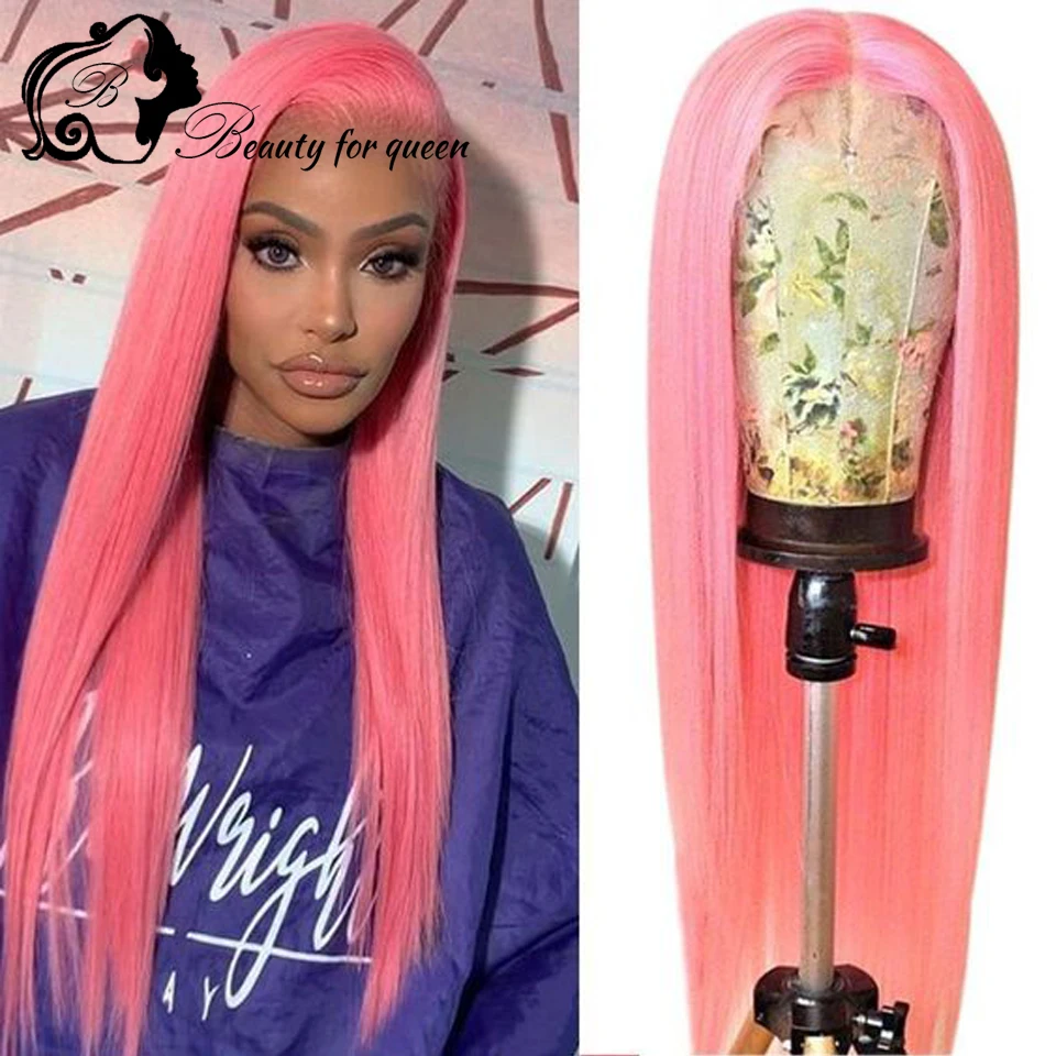 Wig Rambut Asli Manusia Warna Pink Cosplay 13x4 Lace Front Wig Brasil Tanpa Lem Panjang Lurus Untuk Wanita Pre Plucked Wear And Go