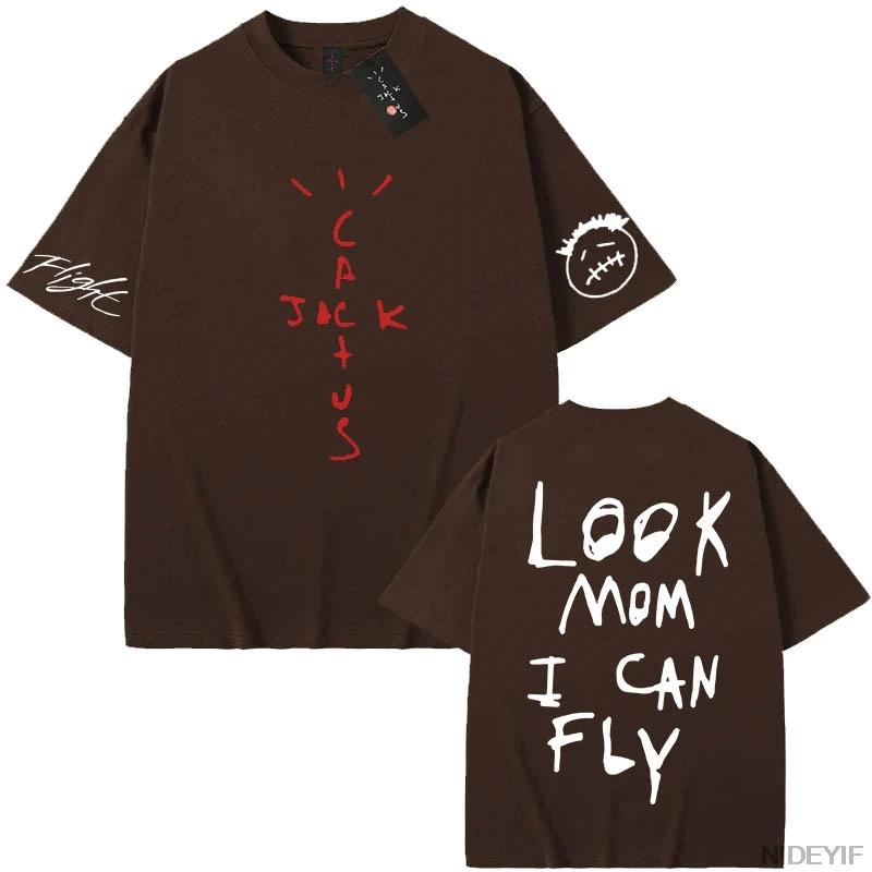 100% Cotton T Shirt Men Women Fashion Hip Hop T Shirts cactus jack Loose Short Sleeve Fans Gift Tops men look mom i can fly K37 image 4
