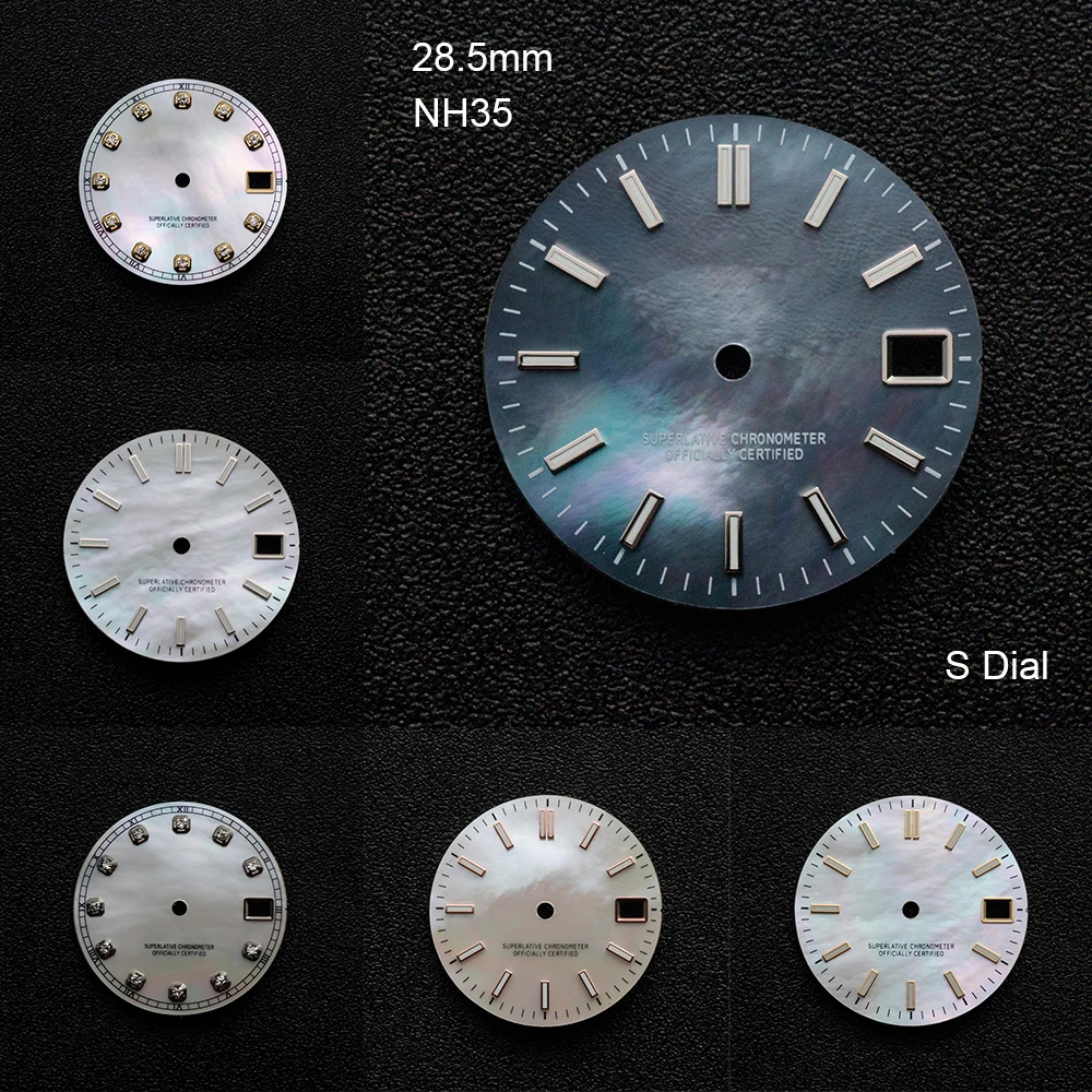 

28.5mm S Logo Fritillaria Dial Fit NH35/NH36/4R/7S Japanese Movement Green Luminous High-Quality Watch Modification Accessories