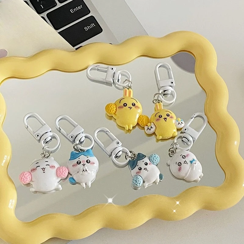 6pcs Hot Chiikawa Hachiware Usagi Mini Keychain Cartoon Resin Keychains Set Cute Bag Charm Hanging Gifts Toys