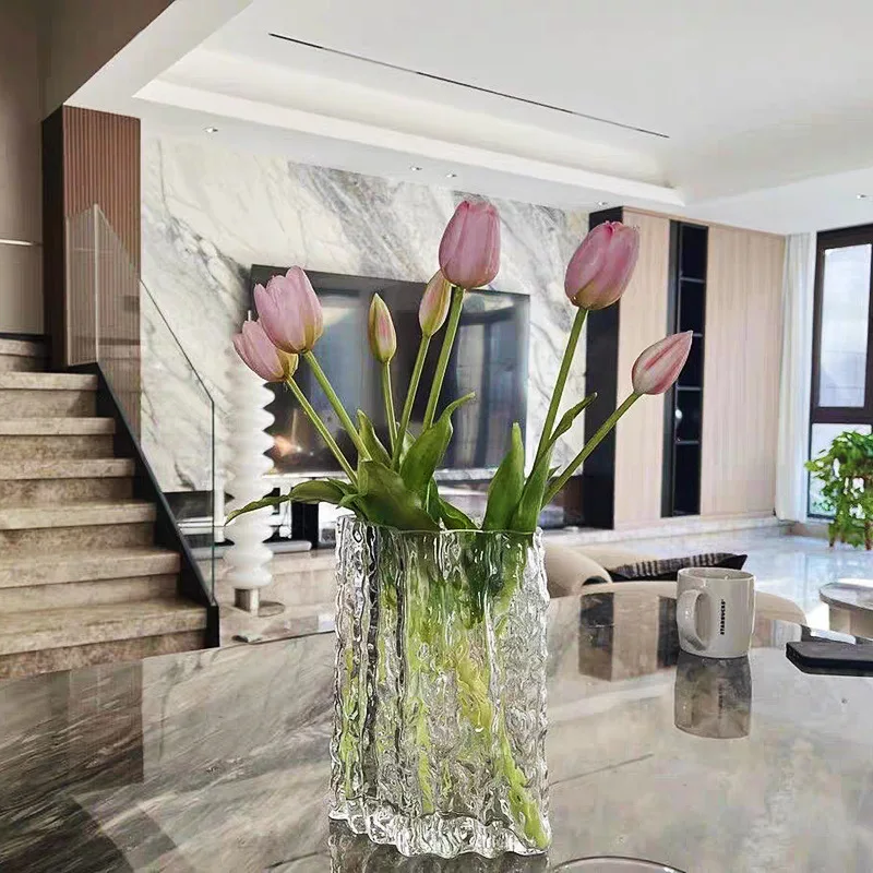 Glacier Patterned Handmade Glass Vase Hydroponic Vase Decoration Living Room Dining Table Flower Arrangement Home Decoration