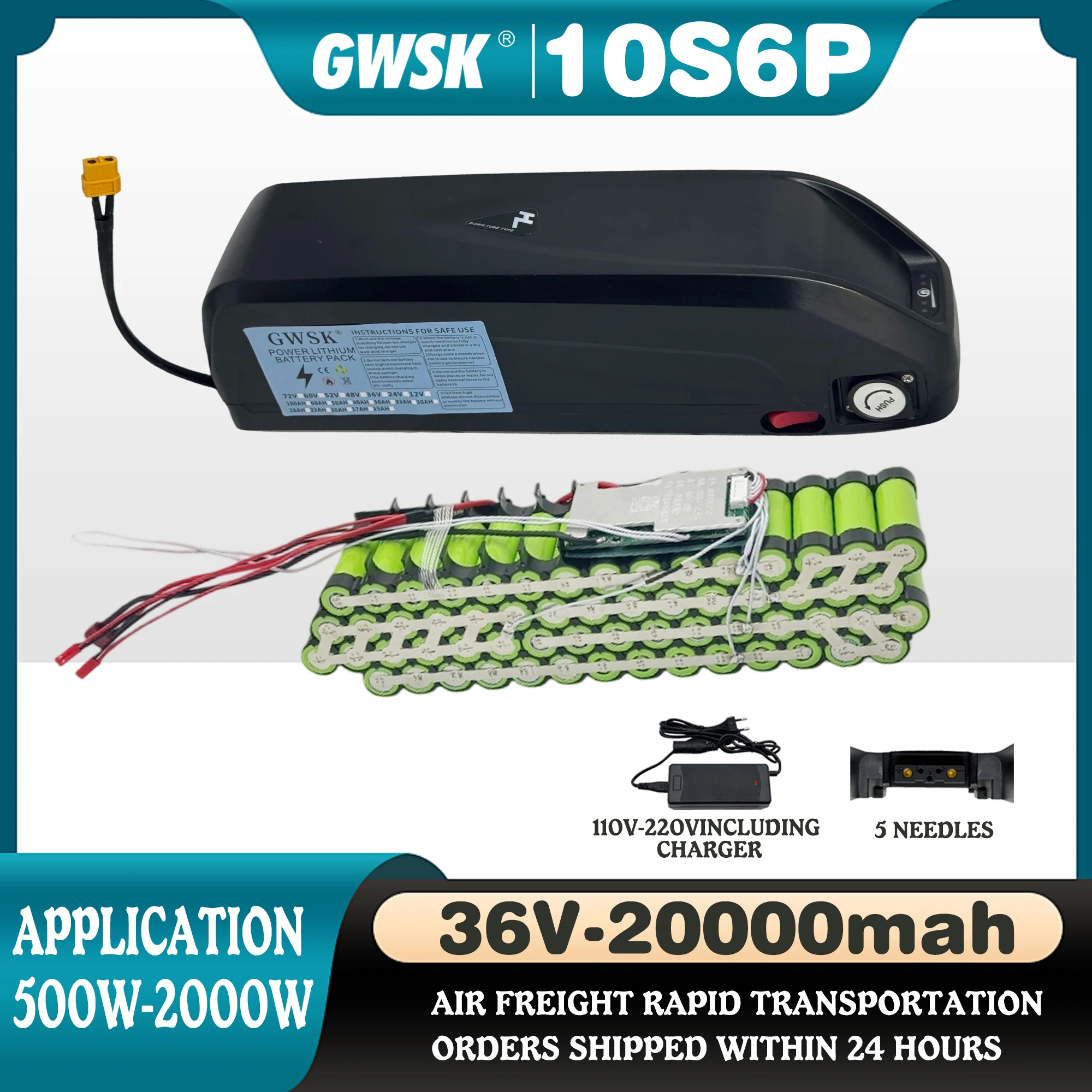 

36V20AH Hailong 18650 lithium-ion battery, discharge 5-pin, built-in BMS system+charger application 2000W