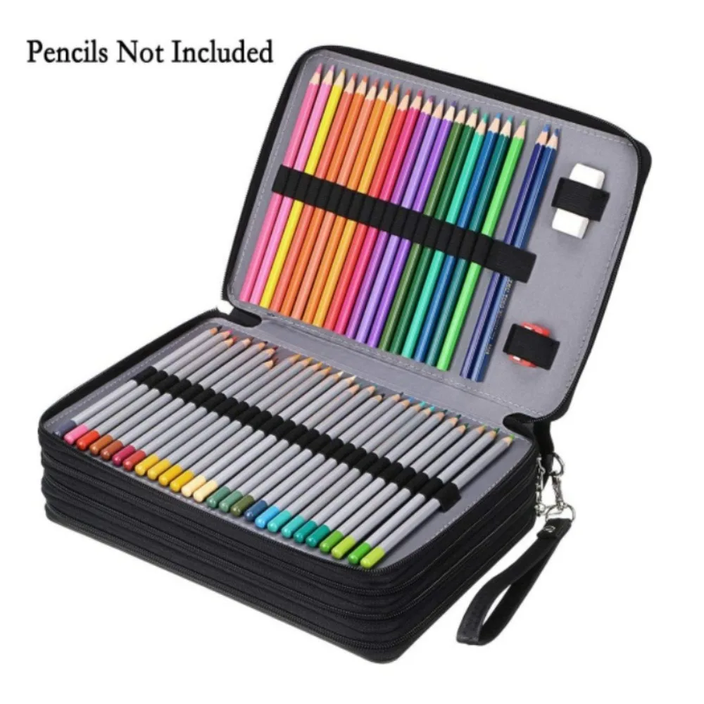 200 Holes Colored Lead Pencils Storage Bag Stationery Portable Large Capacity Case Holder Waterproof PU Leather Student Pen Case