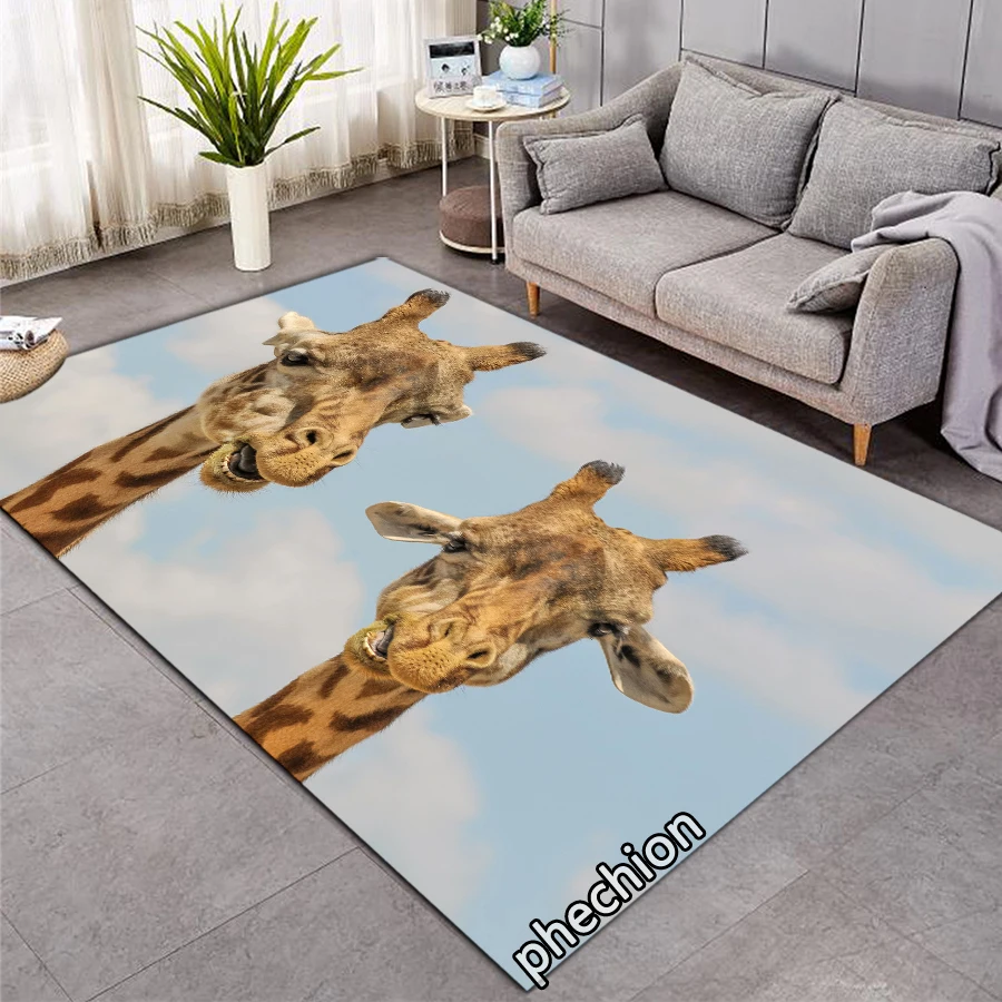 phechion Animal Giraffe 3D Print Carpet Square Anti-Skid Area Floor Mat Rug Non-slip Mat Dining Room Living Room Bedroom S107