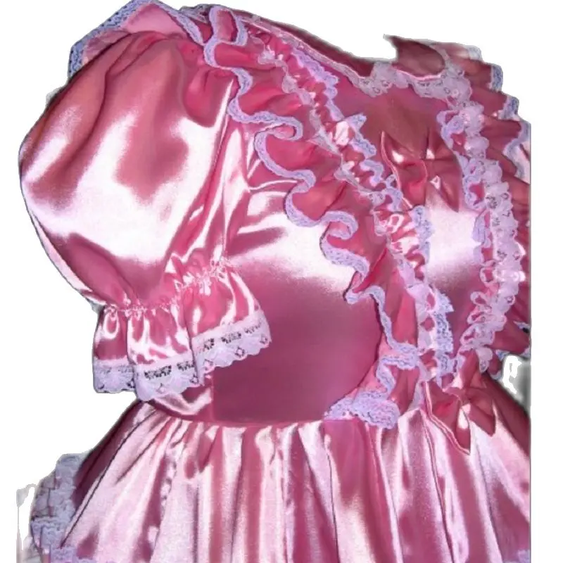 Fashion Adult Pink Satin Dress Sexy Cross Dress Sissy Dance Role Play Maid Lockable Custom Multi-color