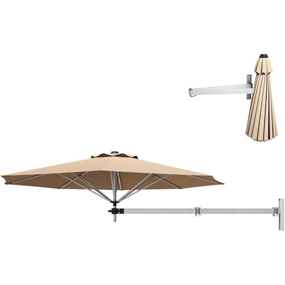 

Wall Parasol Ø250 Cm Rotates 350° Horizontally and Tilt 30° Vertically, Outdoor Patio Umbrella with 8 Aluminium Ribs, UV50+