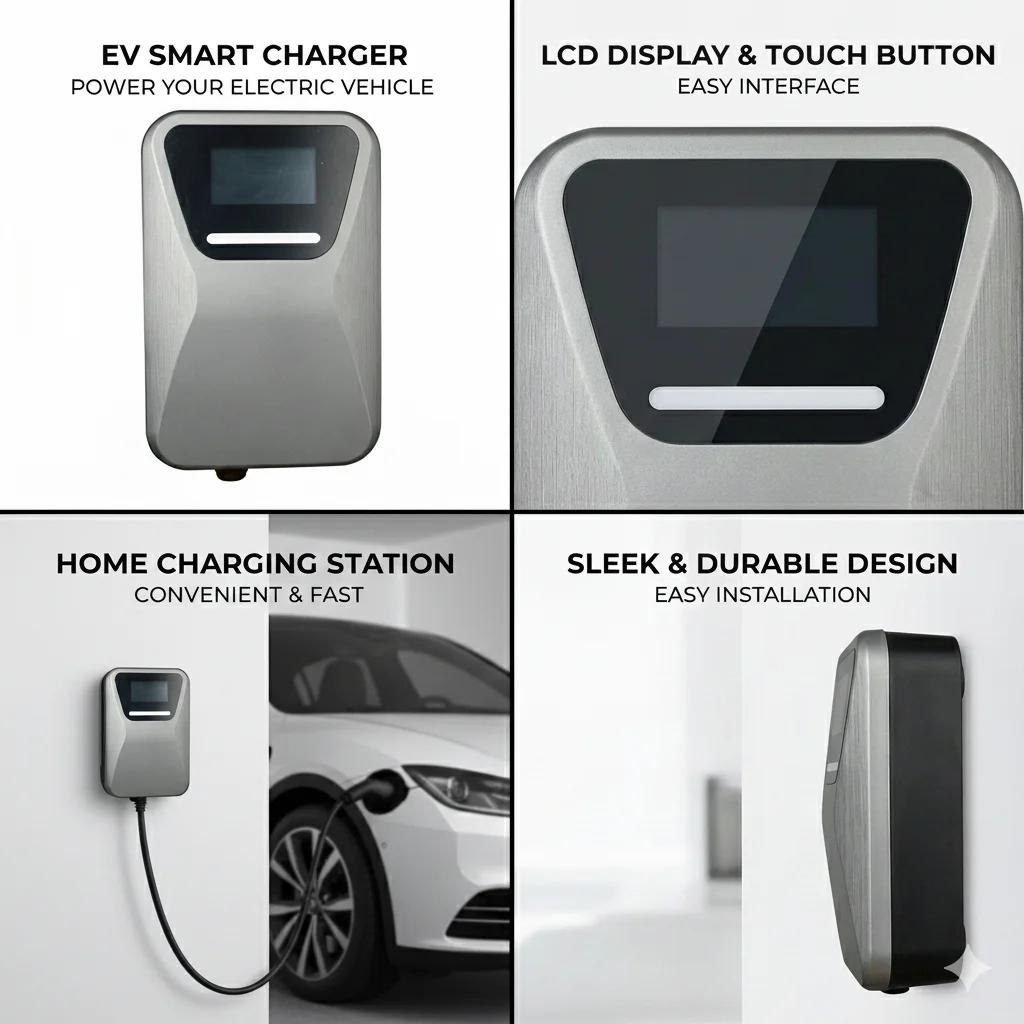 Gray Wall Mount 7KW AC EV Charger 32A Type2 GBT for Tesla Model Y Model T11 Fast Charging New Condition