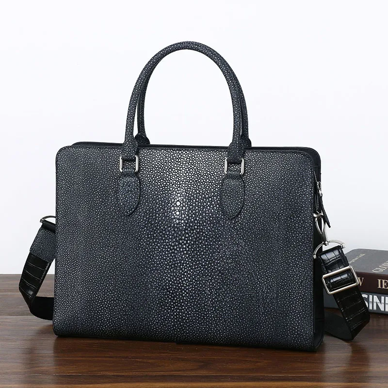 حقيبة يد رجالية جديدة بنمط سمكة لؤلؤية ناعمة حقيبة يد فاخرة حقيبة كمبيوتر حقيبة ملفات جلدية بكتف واحد حقيبة رجالية عصرية #6