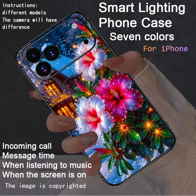 

Smart LED Light Up Phone Case For iPhone 15 13 12 11 17 Pro Max X XR XS 8 16 Plus Glowing Floral Pattern Luminous Cover Fundas