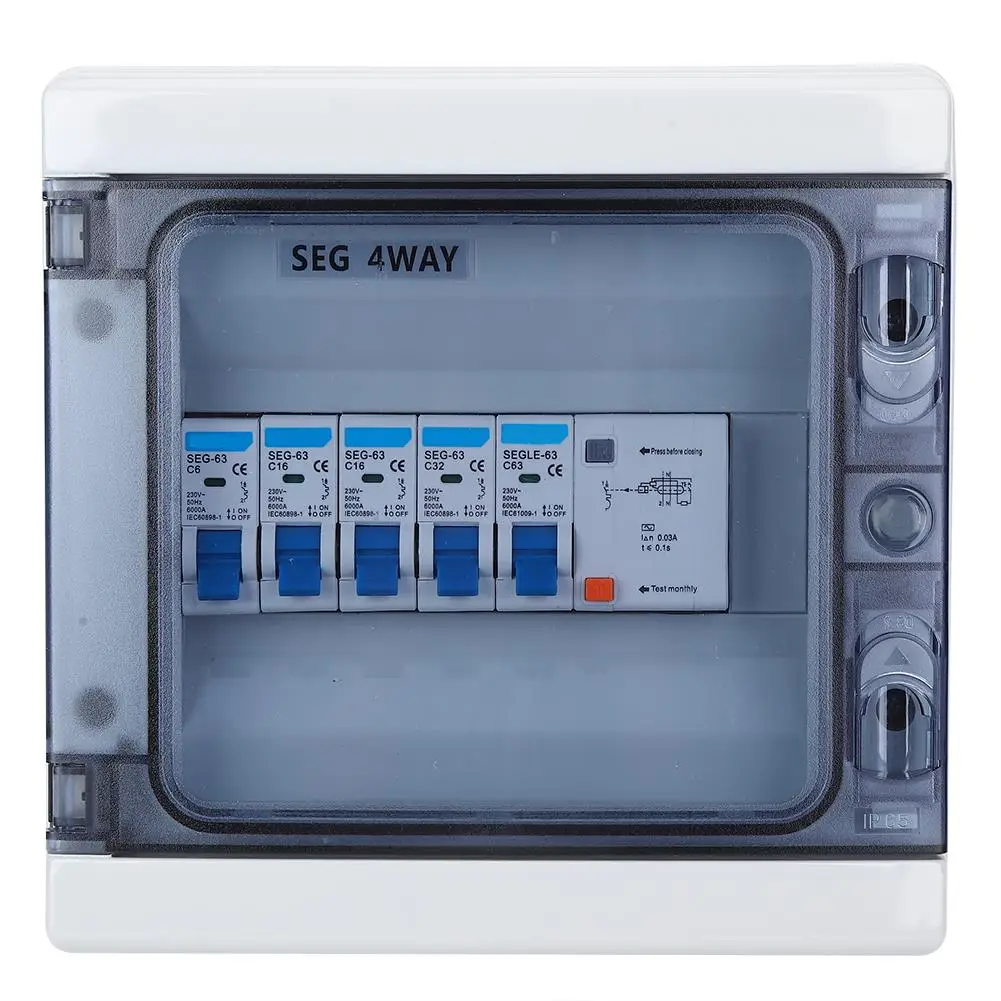 4-Way 63A 30mA RCD + 4 MCB + Leakage Switch 6A + 2 x 16A + 32A Air Switch DC Circuit Breaker - Leakage