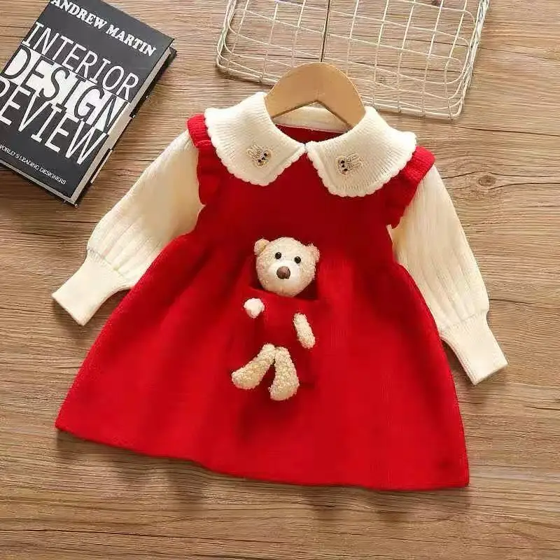 

Girls' Autumn and Winter Dress Children's New Style Fake Two-piece Western-style Wool Dress College Style Girls' Princess Dress