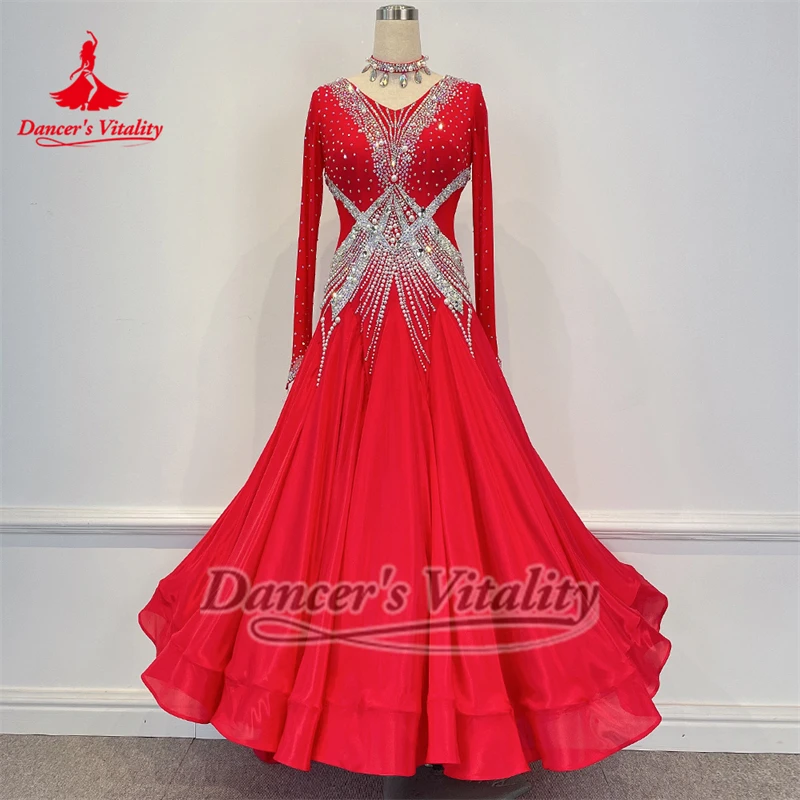 Volwassen Ballroom Dans Wals Hoogwaardige Parel Zijde AB Stenen Uitvoeren & Contest Grote Schommel Jurken Aangepaste Danser Vitaliteit