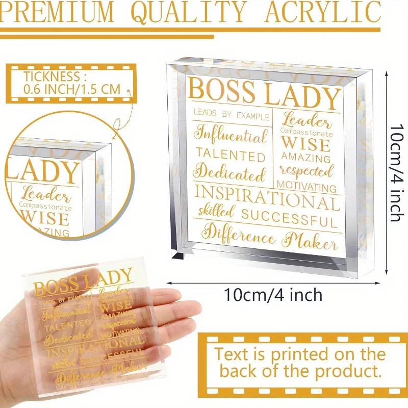 هدايا Yalikop Boss Lady للنساء: ديكور مكتب/مكتب أكريليك (أقتباس ملهمة) - تذكار تقدير الرئيس، ثقالة الورق.