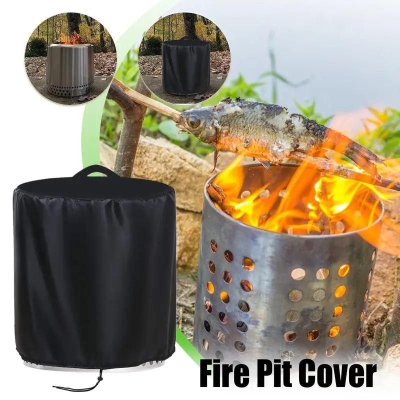 Fire Pit Cover Round Stove Waterproof Cover Outdoor Garden Furniture Tabletop Fire Pit Stones Dust Proof Cover 74x46cm