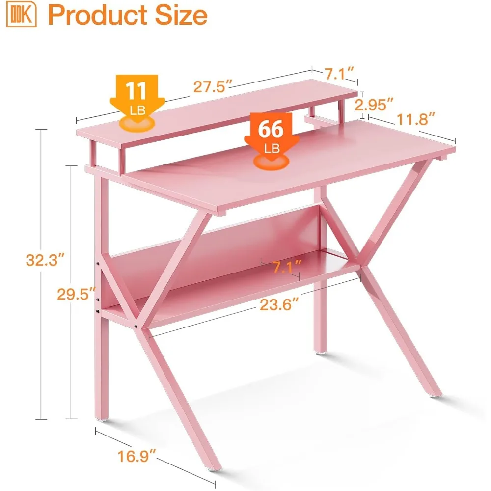 Mesa compacta pequena do computador com armazenamento, mesa para pequenos espaços, 27,5"