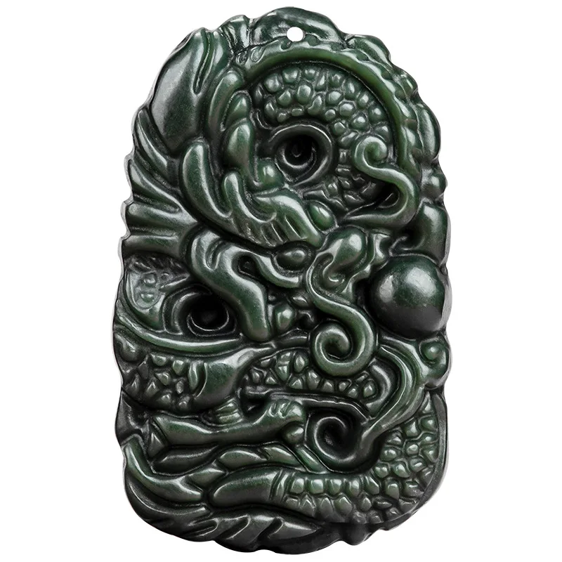 Natural Hetian Jade Black Dragon Pendant – Lucky Blessing Peace Good Health for Men Women Gifts