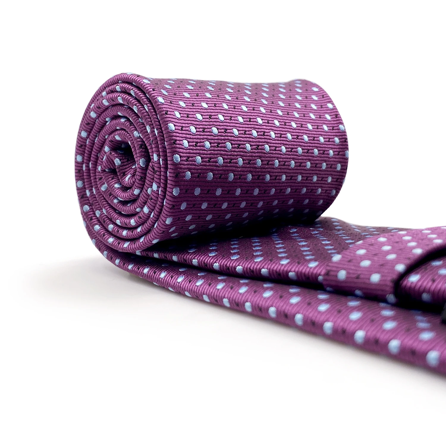 Herren-Krawatten-Set, lila gepunktete Krawatte, Einstecktuch, violett-lavendelfarben, klassische extra lange Fliege, vorgebunden, Jungengröße, auch für Kinder erhältlich. – Detail 5