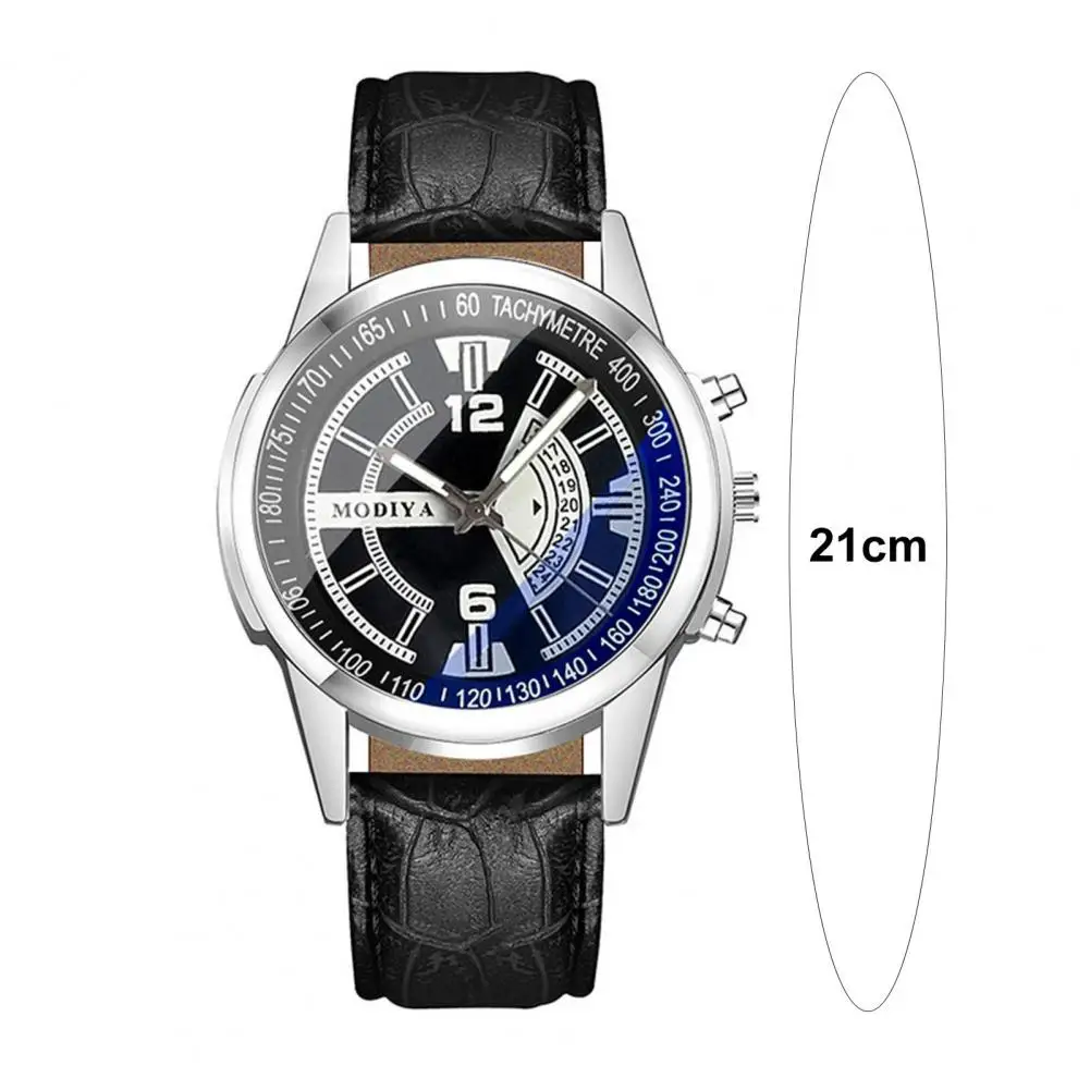 Men Quartz Watch Round Dial Alloy No Delay Adjustable Faux Leather Strap Time-checking High Accuracy Wristwatch