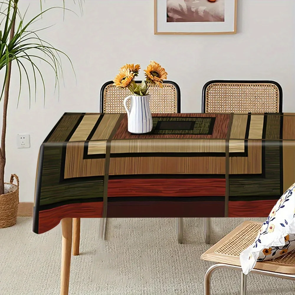 Jit, 1pc, Modern geometric pattern wooden texture tablecloth, romantic and elegant home decoration itemzyc