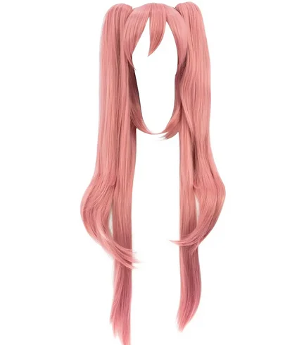 Peluca rosa de Cosplay de Anime con dos coletas, peluca de pelo sintético para fiesta de Halloween para mujer, peluca resistente al calor