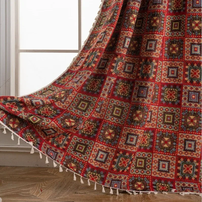 Jacquard Red Geometric Curtains for Living Dining Room Bedroom Kitchen Curtain Bay Window Half-blocking Tulle Custom Size Decor