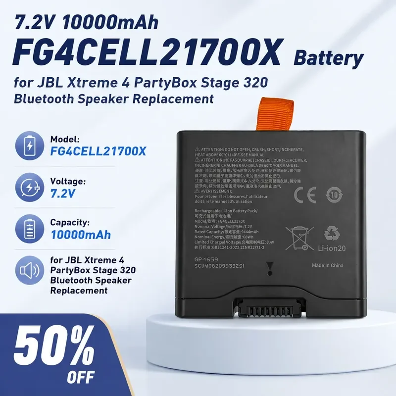 

7.2V 10000mAh FG4CELL21700X Battery for JBL Xtreme 4 PartyBox Stage 320 Bluetooth Speaker Replacement