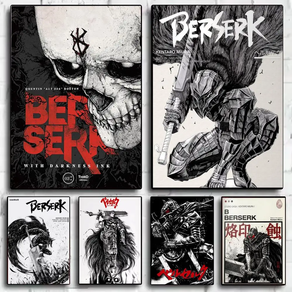 Black Anime B-Berserk Poster Poster Aesthetic Wall Art Canvas Trendy Bedroom Room Home Cafe  Decor