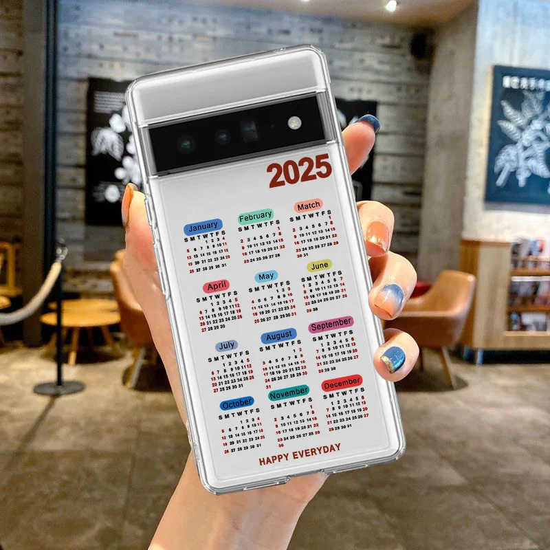 New 2025 Calendar Phone Case For Google Pixel 8Pro 8A 8 9 Pro XL 6A 7A 6 7 Pro 5G Fashion Transparent Soft Silicone Cover Fundas