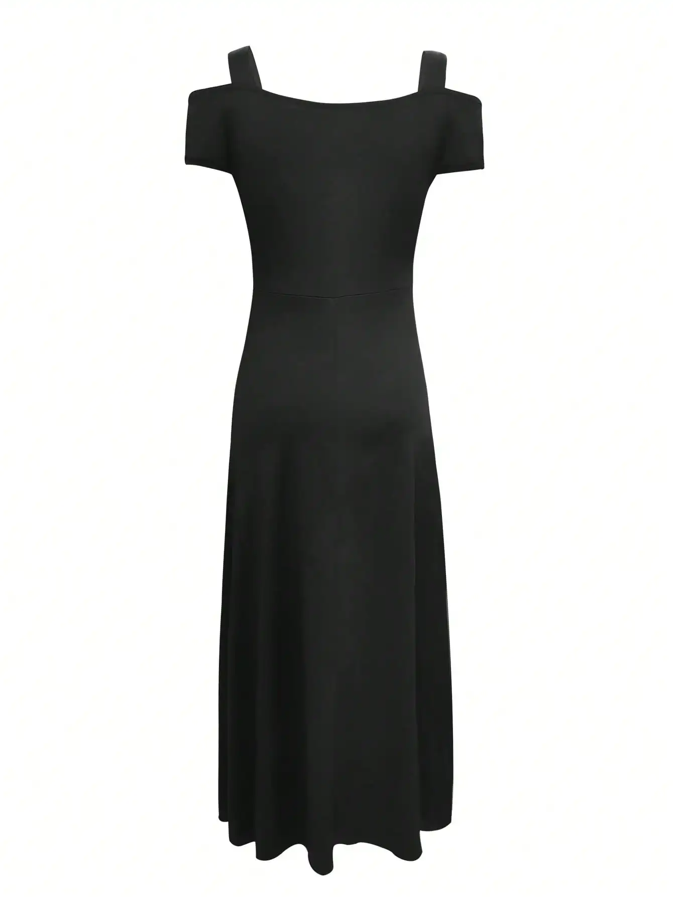 Vestido Maxi Negro con Hombros Descubiertos para Mujer - Elegante Vestido Formal con Cuello en V y Abertura en la Cintura para Fiestas, Bodas y Eventos Nocturnos