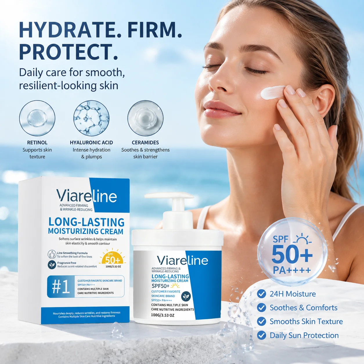 SPF50 PA++++ Higher Protective Face Cream Fragrance Free Non Greasy Hydrating Sensitive Skin Long Lasting 100g Pump Dispenser