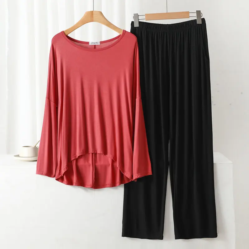 Ladies Night Wear Modal Long Sleeved Pajamas For Women Spring Autumn Home Suit Loose Trousers Two-Piece Set Pijamas Para Mujer