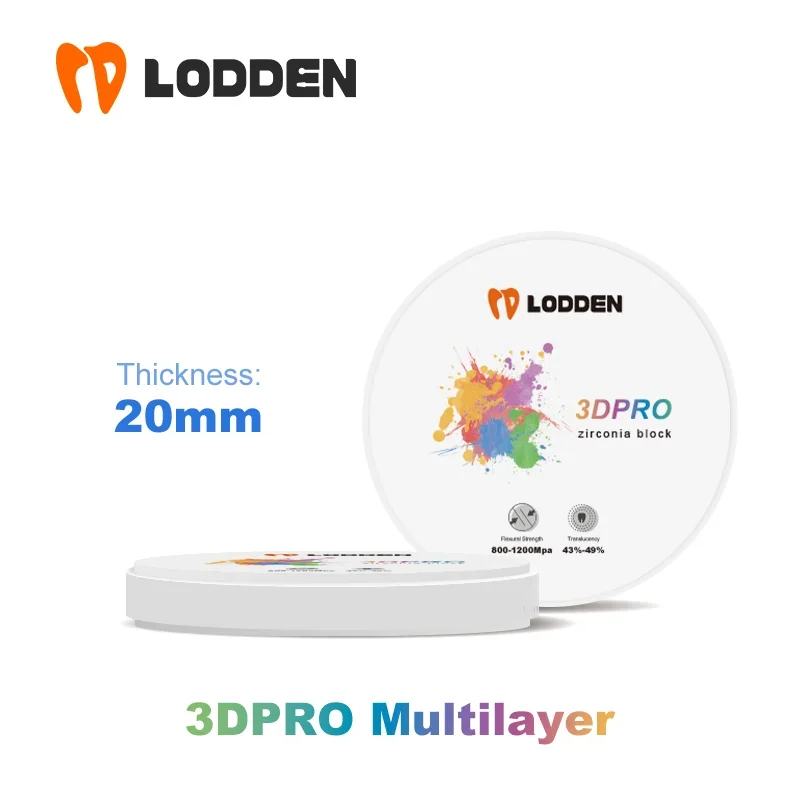 

Lodden Dental Material Zirconia 5-Multilayer Block 98*20mm 3D PRO Multilayer Zirconia Disc Cad Cam Open System Dental Lab use