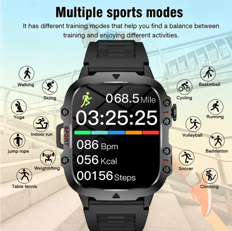 Rugged  Smart Watch for Men, B - Smartwatch Rugged Watches For Men ulasan dan harga