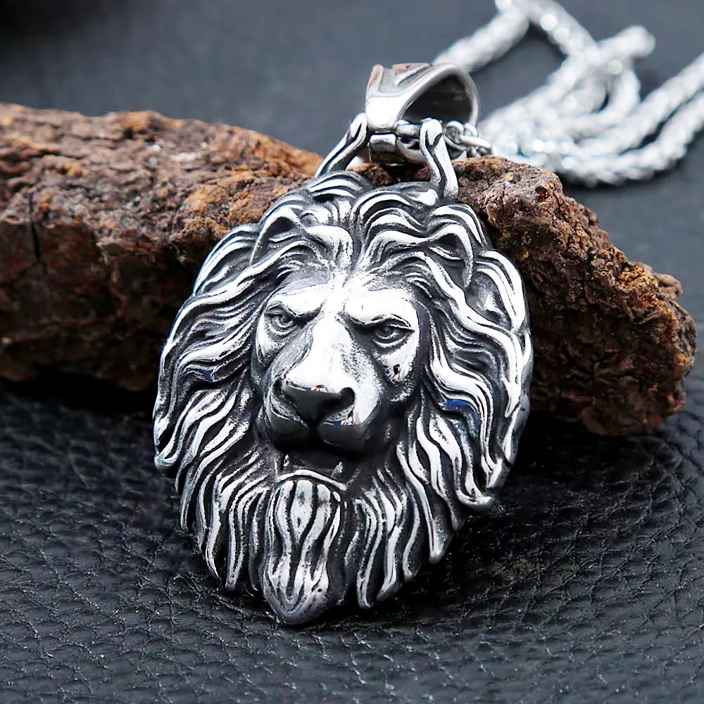 Retro Gothic Lion Pendant Animal Stainless Steel Necklace Hip Hop Motorcycle Rider Club Party Fashion Jewelry Present For Men