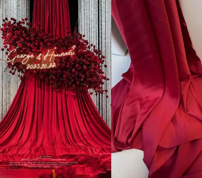 High-End Dark Red Silky Smooth Fabric Draping for Wedding Background Layout Ceiling Purdah Dress Clothing Satin Fabric