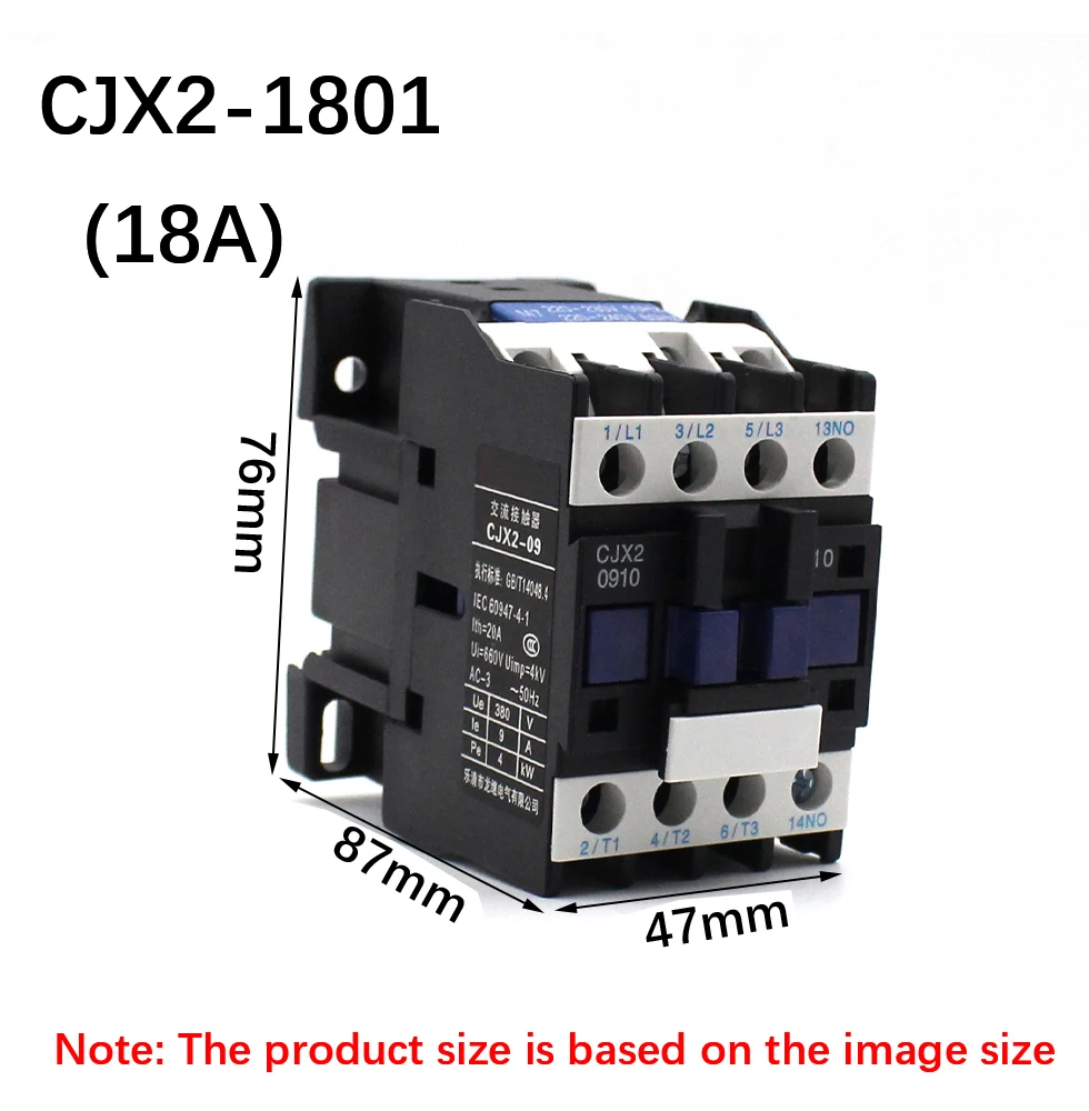 

CJX2-1801 LC1 AC Contactor 18A 3 Phase 3-Pole NC Coil Voltage 380V 220V 110V 36V 24V 50/60Hz Din Rail Mounted 3P+1NC