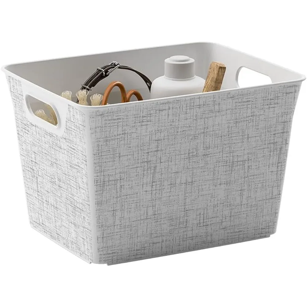 Imagem -06 - Curver Plástico Decorativo Organização e Cesta de Armazenamento Padrão de Tweed Branco Conjunto de Médio v 11.5l 12.2qt