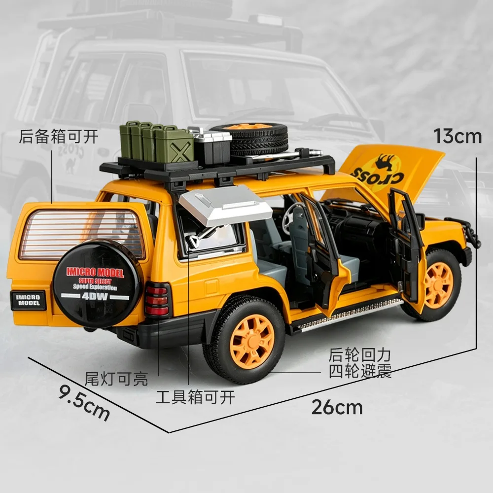 1:18 Diecast Racing Pajero With Liftable Window Pull Back Sound Light Exquisite Off Road Vehicle Desktop Display Ornament
